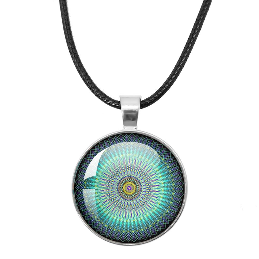 Klassische Lebensblume Seilkette Glasanhänger Halsketten Mandala Elegante und komplexe Muster Halsketten Damen Cabochon Schmuck