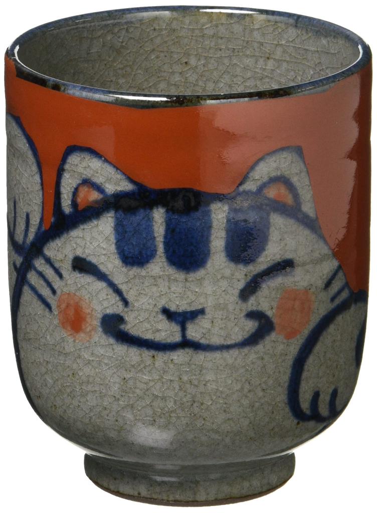 Hasami ware teacup with cat made in 10262 (small, red) hand-painted design, Japan,
