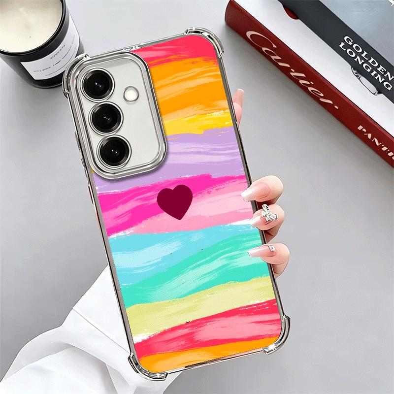 Rainbow Gradient Love Desgin Plating Phone Case For Samsung A17 A07 A37 A57 A16 A56 A15 A55 A14 A54 A13 A53 A26 A36 A25 A35 A24