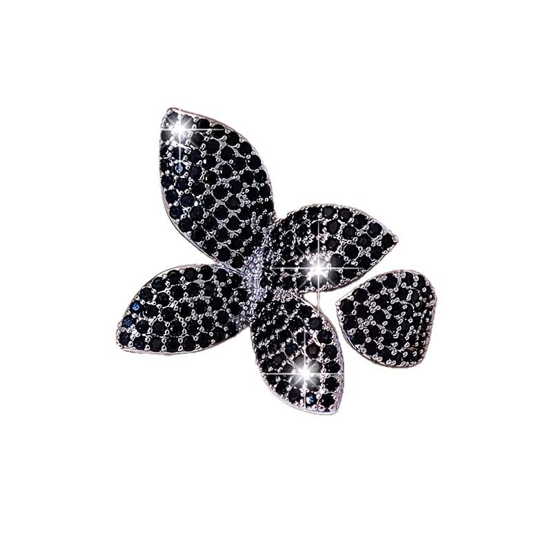 Design Sense Light Luxury Full Diamond Butterfly Premium Open Ring Women's Tree Leaf Niche Ring Handicraft Versatile Index Finger Ring