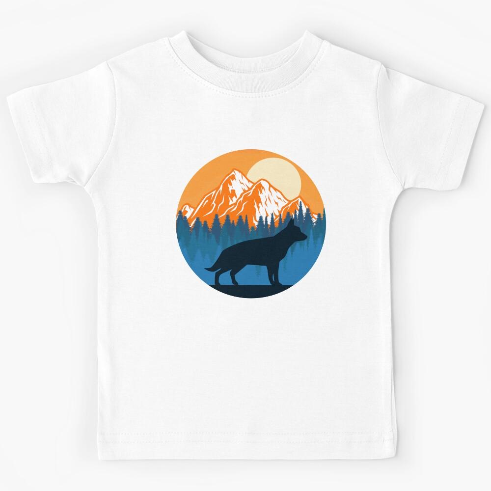German Shepherd Dog Silhouette Sunset Mountain Forest german shepherd lover Kids T-Shirt 140