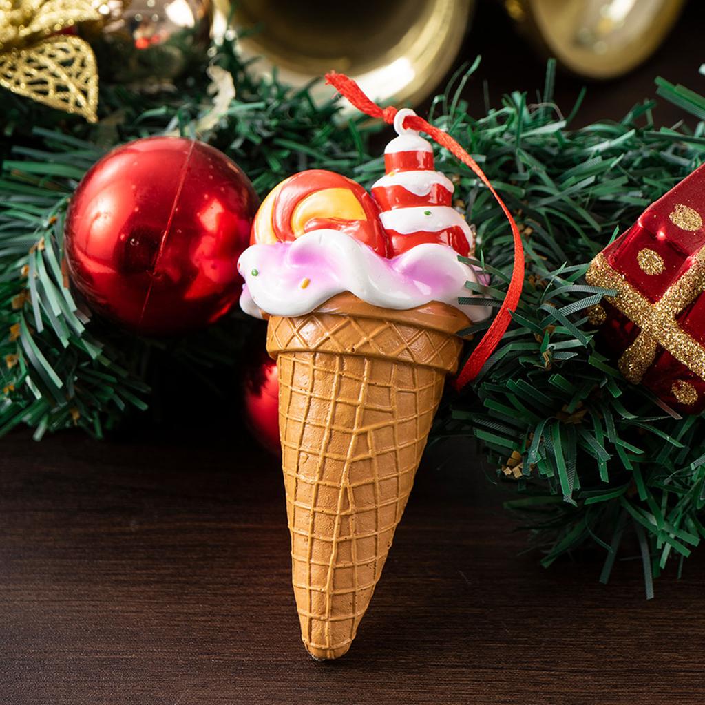 Cute Ice Cream Cone Christmas Hanging Ornaments Miniature Figurine Xmas Tree Pendant for Girls Women Home Party Xmas Tree Decor