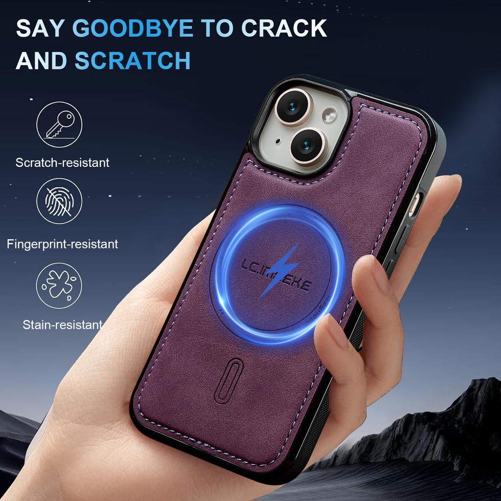 LC.IMEEKE L6 For iPhone 15 Plus/14 Plus Case PU Leather Coated PC TPU Phone Cover Compatible with MagSafe