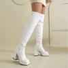 Knight boots patent leather square head thick sole thick heel super high heel rear zipper women's knee boots elastic thin boots long women's boots