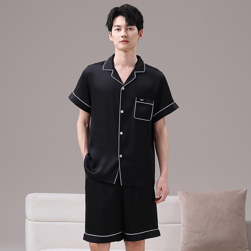 Couple ice silk pajamas women s summer thin short-sleeved shorts New summer men s high-end loungewear L