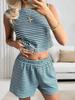 Women Striped Sleeveless Crop Top and Shorts Set Casual Knitted Two Piece Outfit