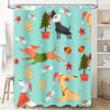Vibrant Pet Holiday Shower Curtain Dog Christmas Decorations Fabric Print Bathtub Covering Waterproof Plush Bath Mat Festive Dog