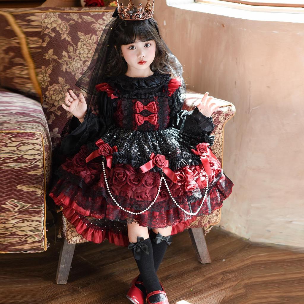 Girls' Vampire Princess Cosplay Dress - Halloween & Birthday Puffy Lolita Gown
