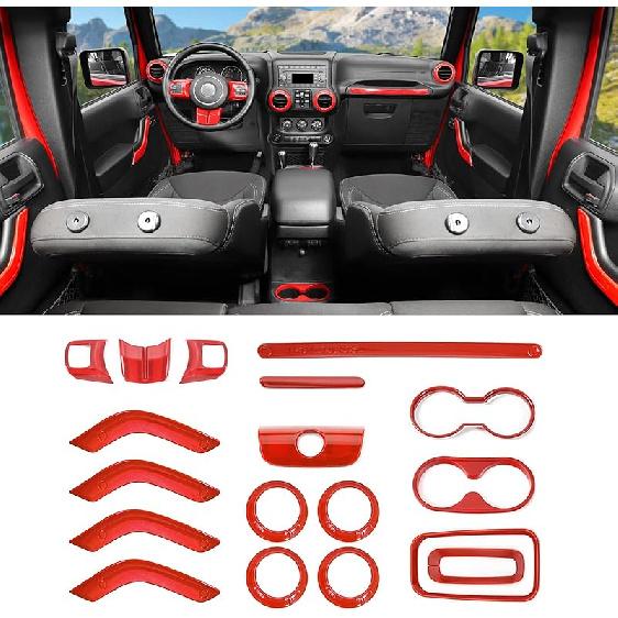 18PCS Full Set Interior Trim Kit For Jeep Wrangler JK JKU 2011-2018 4 Door,Center Console Door Handle Side Outlet Cup Holder Gear Cover Trim (Purple)