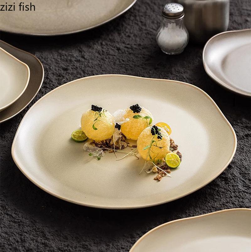 Vintage Ceramic Dinner Plate Creative Irregular Dessert Plate Snack Plate Pasta Sushi Plates Restaurant Specialty Tableware
