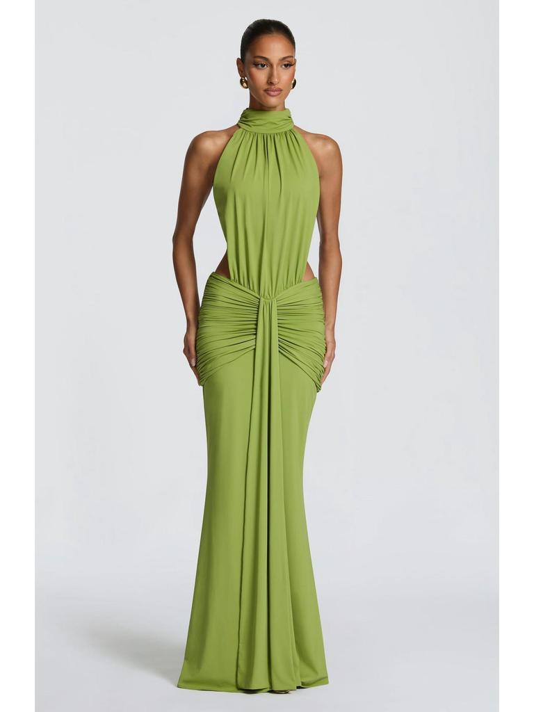 Elegant Halterneck Pleated Slim Fit Long Dress - Sexy Backless High Neck Banquet Gown (2026 Collection)