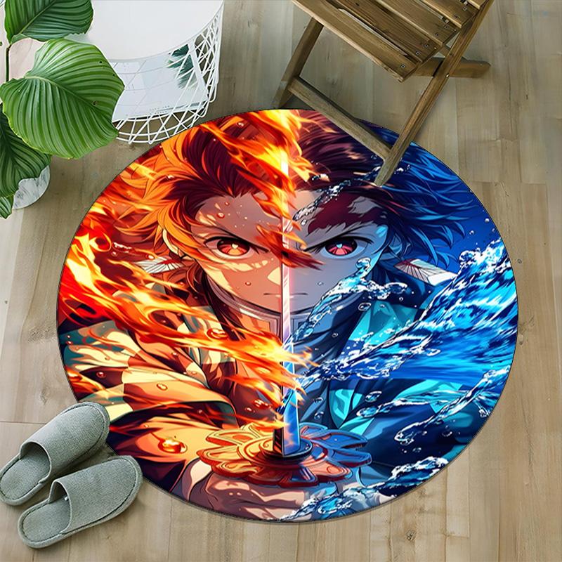 1pc Kamado Tanjiro Carpet, Round Rug, Comfortable, Suitable for Entryways, Living Rooms, Office, And Bedrooms, Christmas Decoration