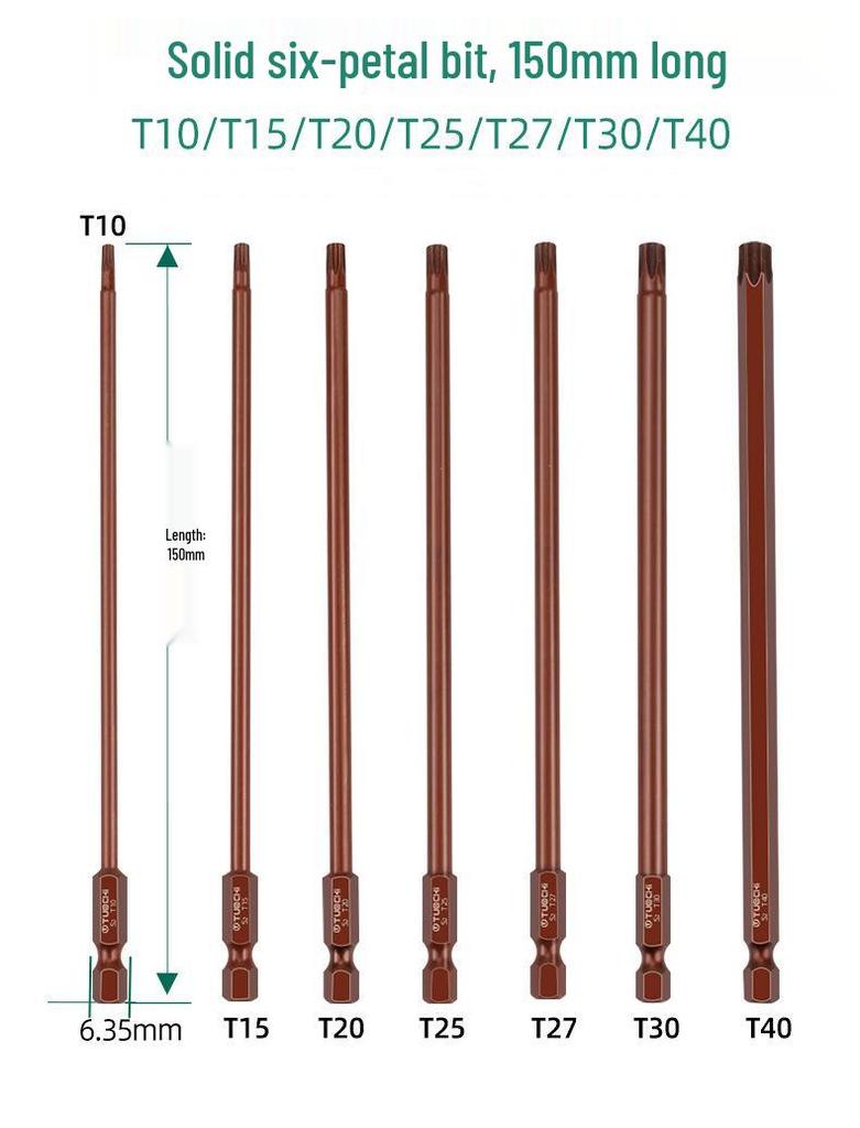 S2 Alloy Steel 6.35 Torx Phillips Slotted Magnetic Electric Screwdriver Bit for Manual and Pneumatic Use.