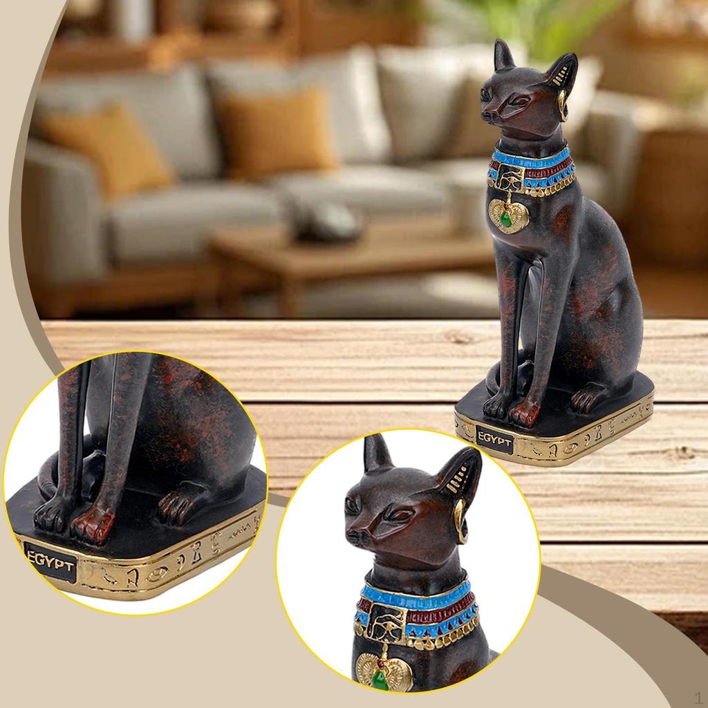 Cat Bastet Statue Figurine Tabletop Decoration Animal Sculpture Ancient Collectible for Living Room