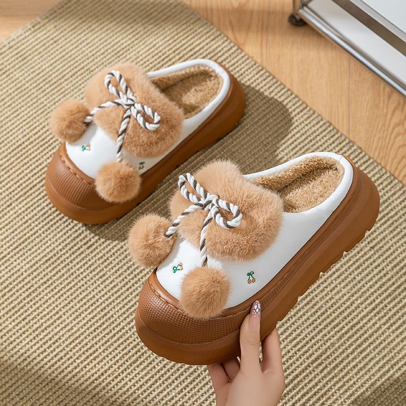 Winter leather warm cotton slippers indoor non-slip thick-soled plush home plush cute cartoon cotton shoes