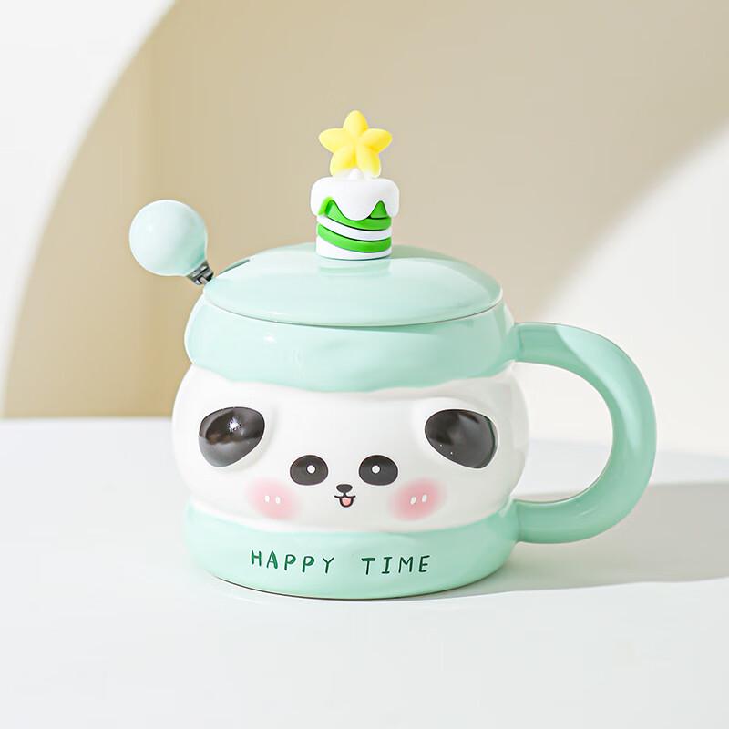 Cute Ceramic Panda Mug with Lid and Spoon