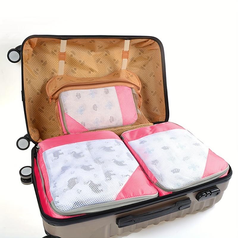 3pcs Portable Travel Storage Bag Set With Mesh Stitching, Double Layer Zipper Foldable Luggage Organizer, Clothing Storage Bags