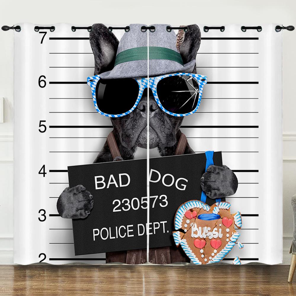 Curtain Animal Dog Art Photo 3D Digital Printing Blackout Curtain Punching