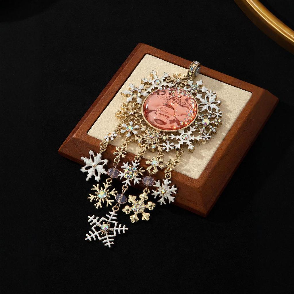 Vintage Moen Mondstein Schneeflocken Anhänger Halskette mit magnetischer Quaste