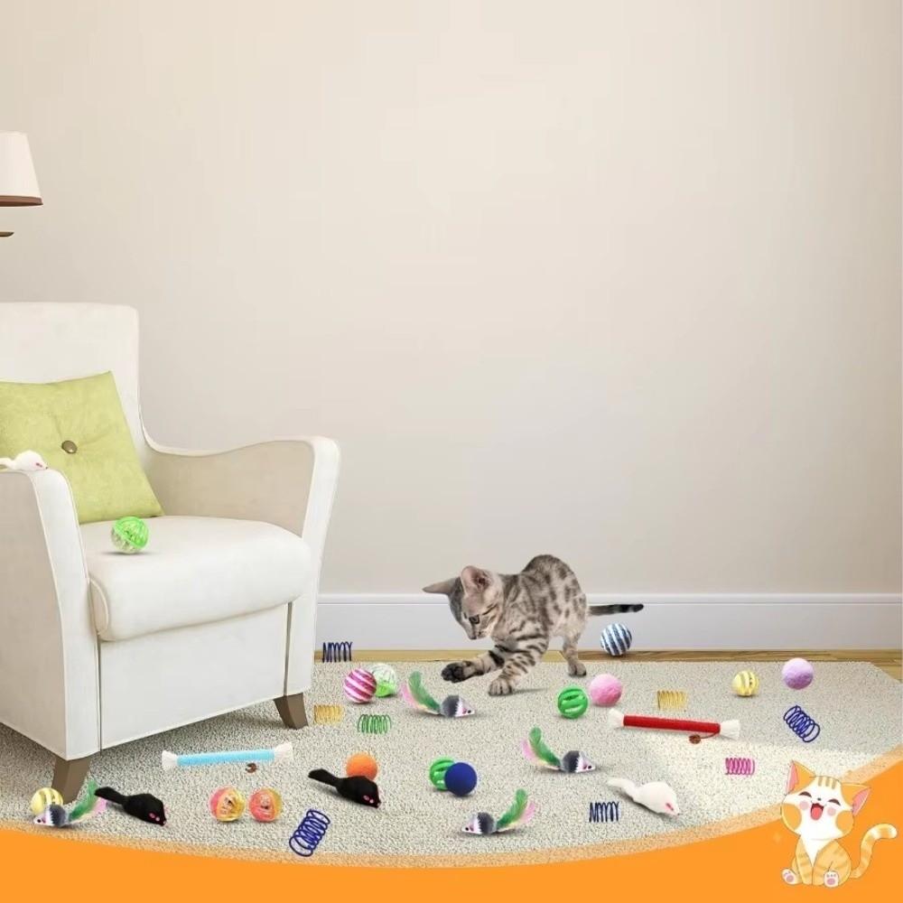 Mouse Shape Balls Pet Cat Toys Set Foldable Cat Tunnel Toys Funny Cat Stick  Kitten Training