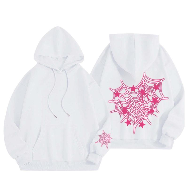 New Pink Blue Spider Web Printed Hoodie Hoodie Men's Women's Versatile Long Sleeve Comfortable Casual Warm Hoodies