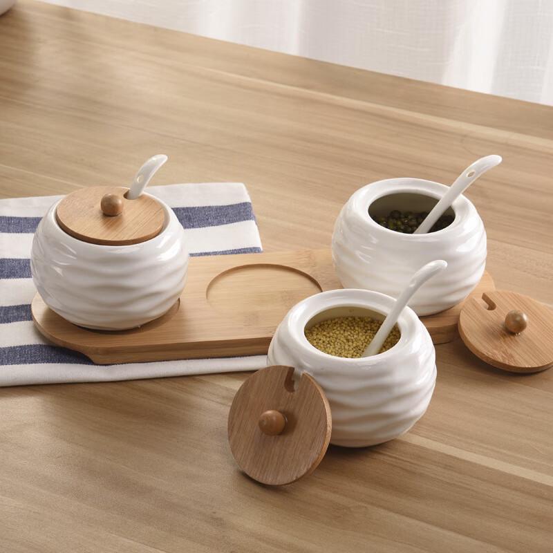 LISM Ceramic Wave Pattern Seasoning Jar Set
