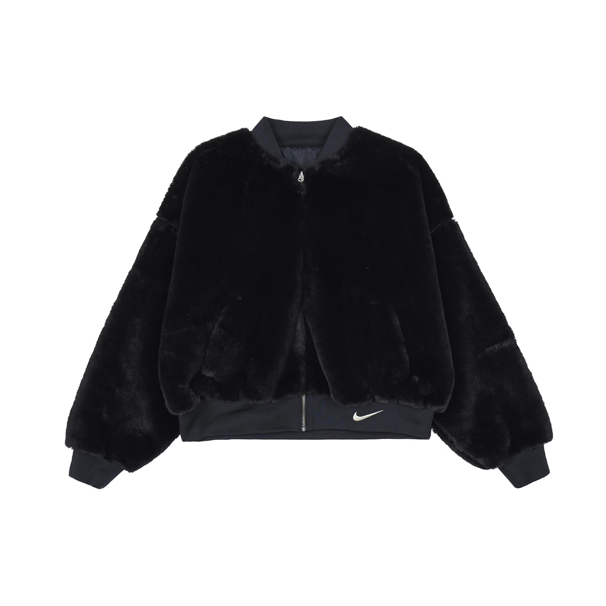 (WMNS) Nike Sportswear Reversible Faux Fur Bomber Jacket Black Women s FB8693-010 L