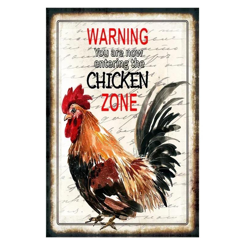 Chicken Rooster Hen Coop Egg Decorative Metal Sign, Vintage Tin Metal Plate for Farmhouse Kitchen Wall Home Decor