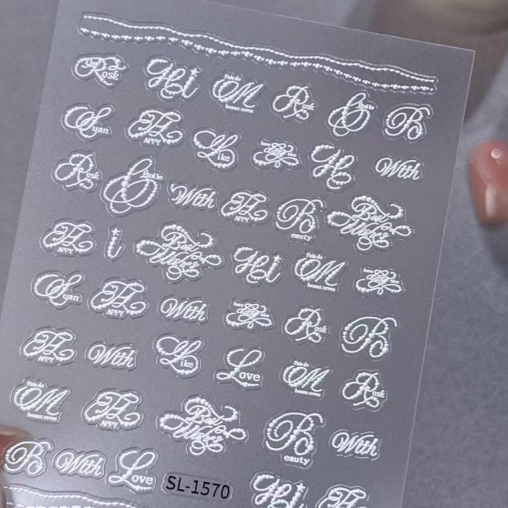 New English Letter Nail Art Stickers Black White Artistic Font Nail Decoration 3D Embossed DIY Manicure Decals Manicure Tool