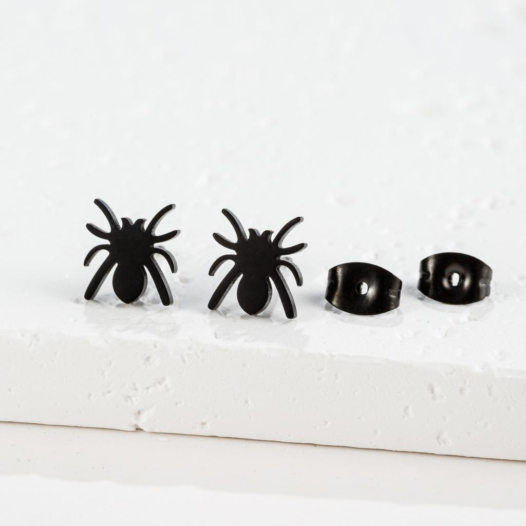Cartoon Spider And Web Stainless Steel Stud Earrings For Women Punk Black Animal Bat Piercing Earings Halloween Party Gifts