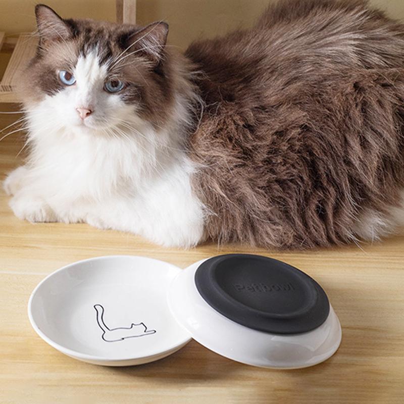 Ceramic Cat Plates With Silicone Anti Slip Pad Pet Cat Snack Bowl Cute Kitten Food Bowl Pet Kitten Water Bowl Pet Supplies