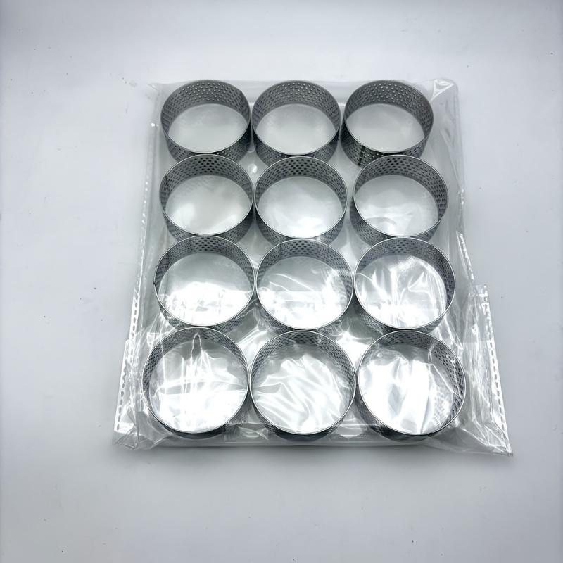Set of 12 Stainless Steel Round Tart Rings - Perforated Molds for Mousses And Desserts,Cookie Cutters, Fruit Tart Molds