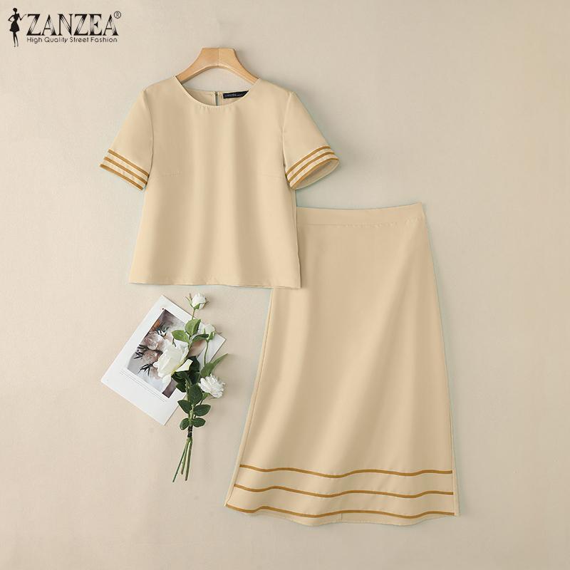 ZANZEA Women Short Sleeve Blouse and Skirts Summer Two Piece Suit Sets
