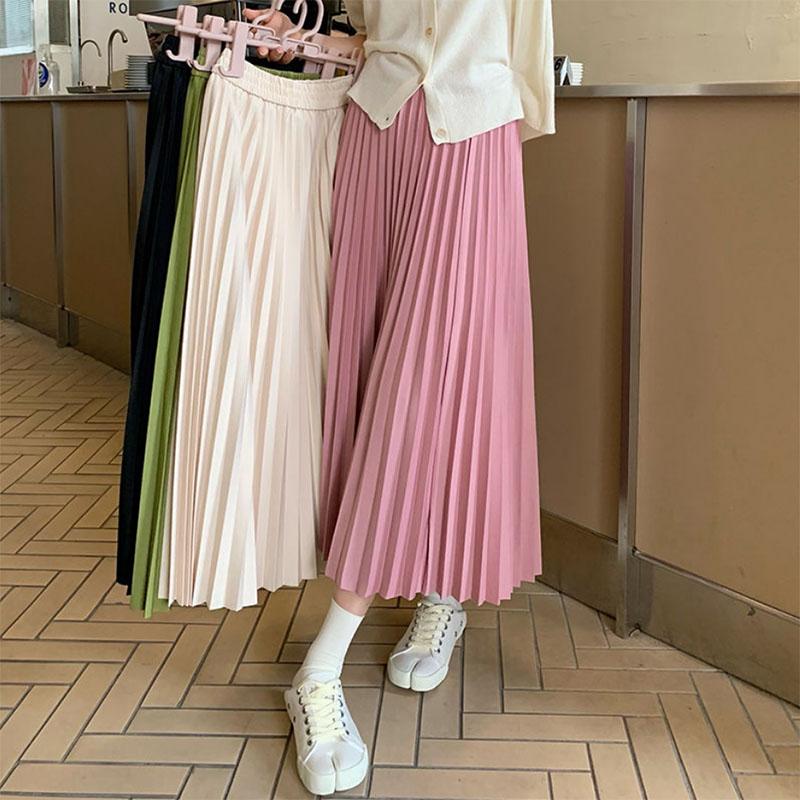 High Waist Thin Section Thin Drape Feeling Small Medium Length A Word Crinkle Skirt Chiffon Through Pleated Half Body Skirts