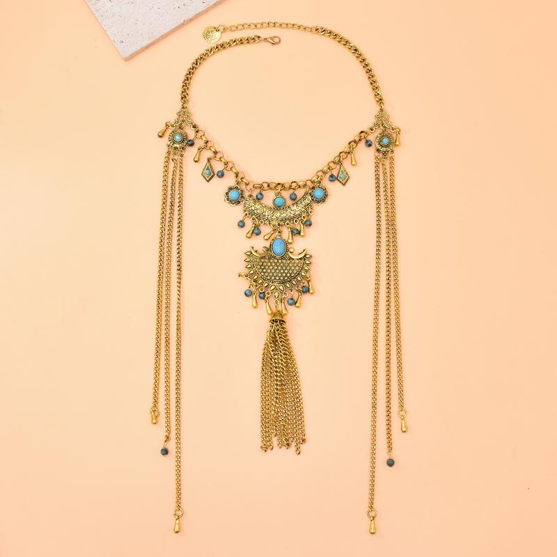 Vintage Long Tassel Women Necklace Bohemian Ethnic Bell Pendant Statement Chains Choker Gypsy Female Accessories