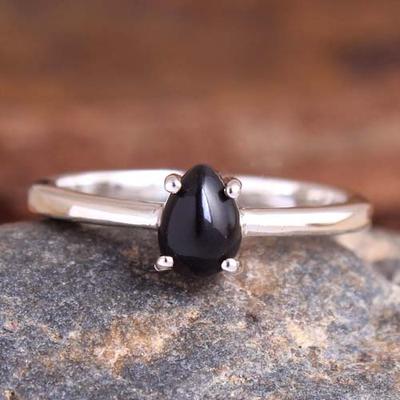 Schwarzer Onyx Ring, Handgemachter Schmuck, 925 Sterling Silber, Damenschmuck, Silberring