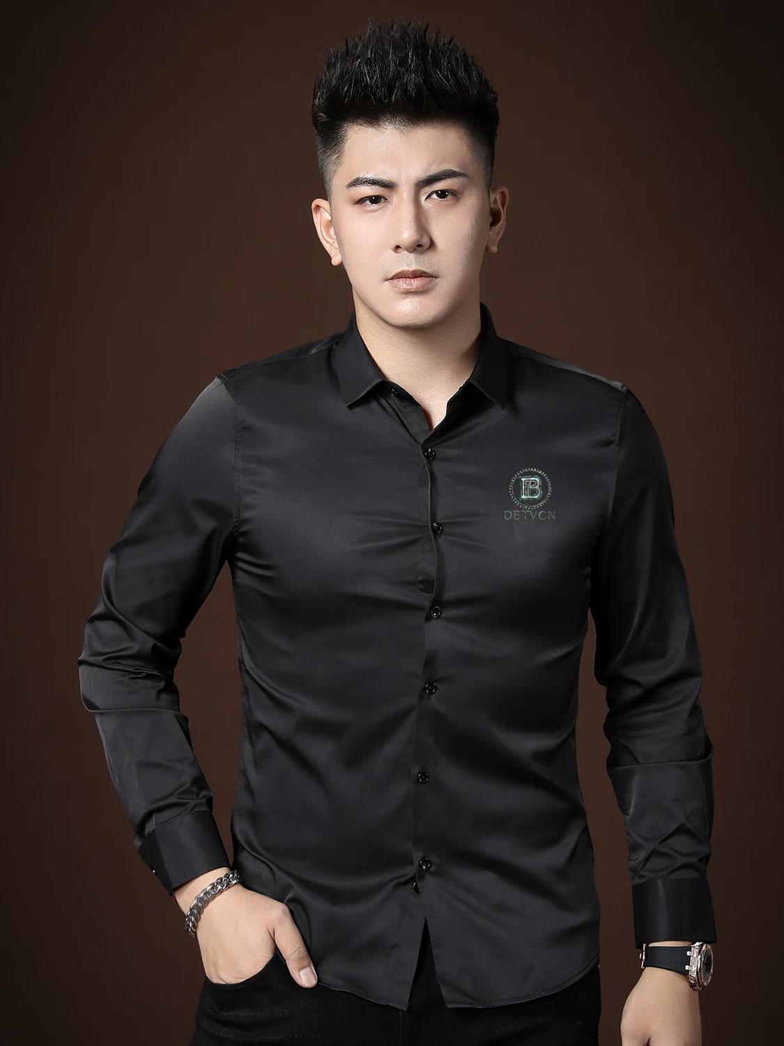 European Style Business Casual High-End Shirt Men s Fashion 2025 New Autumn Trendy Brand Gold-Stamped Long-Sleeve Men s Shirt 4XL чёрный