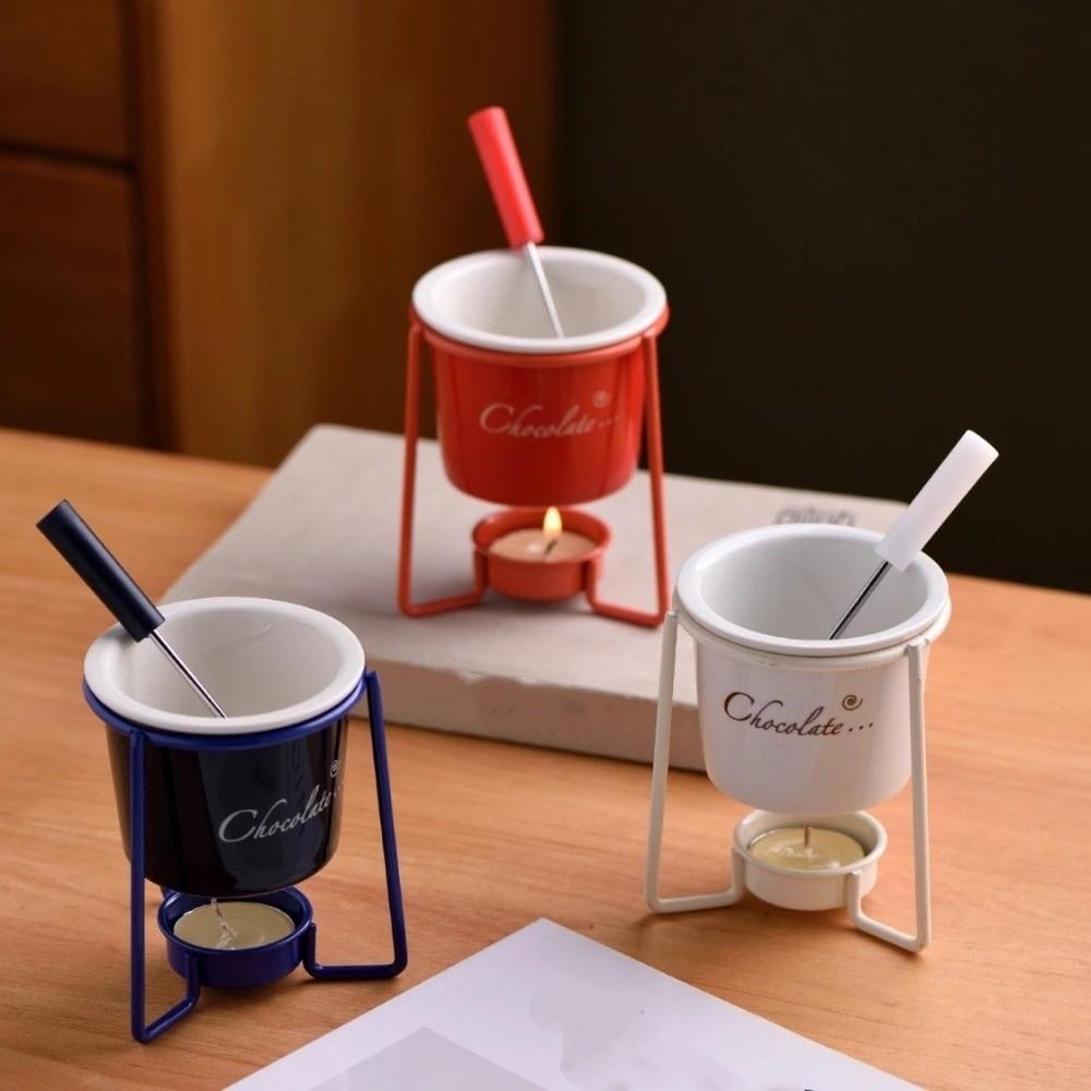 Detachable Fondue Cup With Fork Candle Pot Multi-function Ceramic Mug  Cheese Melting