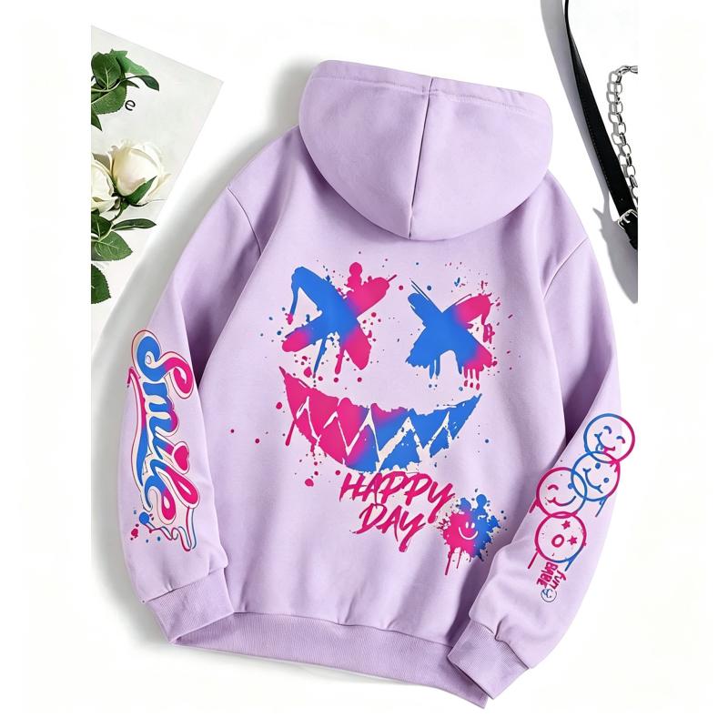 Felice Giorno Stampa Graffiti Felpa con Cappuccio per Bambini Street Hip Hop Felpa con Cappuccio Moda Felpe con Cappuccio Vintage Abbigliamento Ragazzo Ragazza