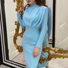 Women's Fashion Autumn Waist Solid Color Long Sleeved Dress