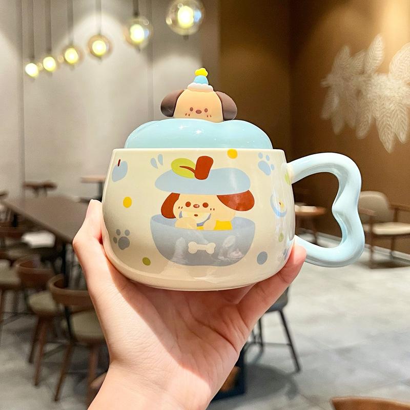 Apple Puppy Water Cup Super Beautiful Rabbit Ceramic Cup with Lid Spoon Couple Mug for Girls' Birthday Gift