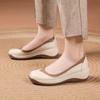 Women's Leather Wedges Casual Shoes Spring Autumn New Thick Sole Non Slip Shallow Slip On Round Toe Lightweight Work Shoes