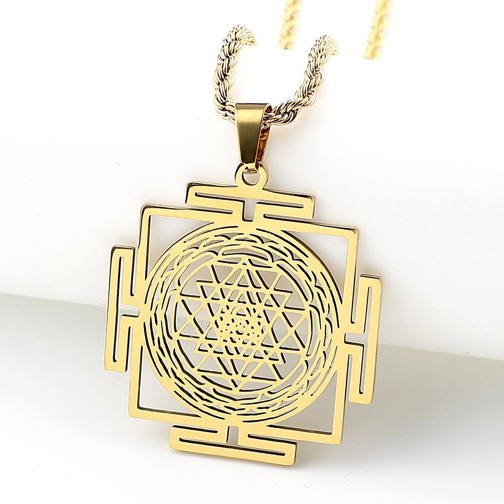 Collana Ciondolo Mandala Sri Yantra Indù Yoga per Donne Uomini Acciaio Inossidabile Geometria Sacra Catena Tantra Meditazione Gioielli