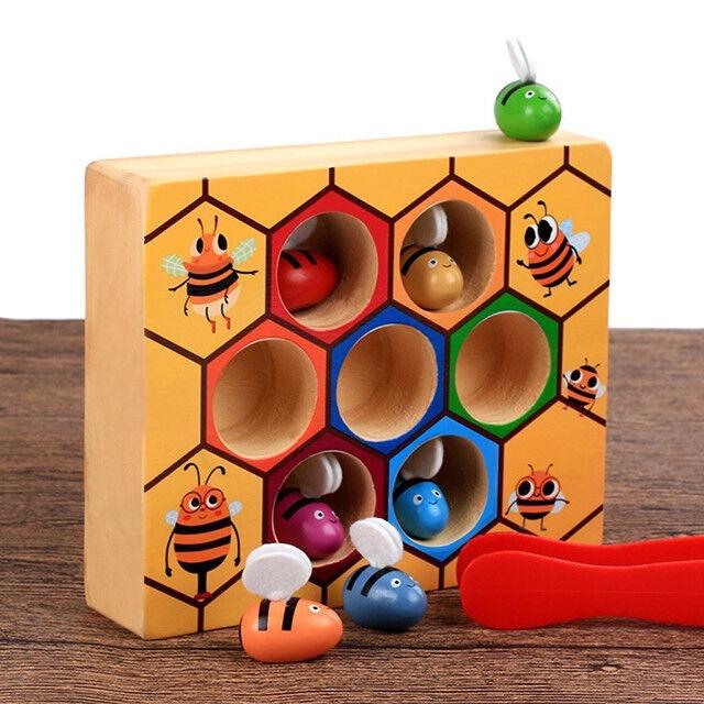Exquisite Children's Preschool Wooden Bee Clip Out Montessori Educational Toy For Birthday Fun