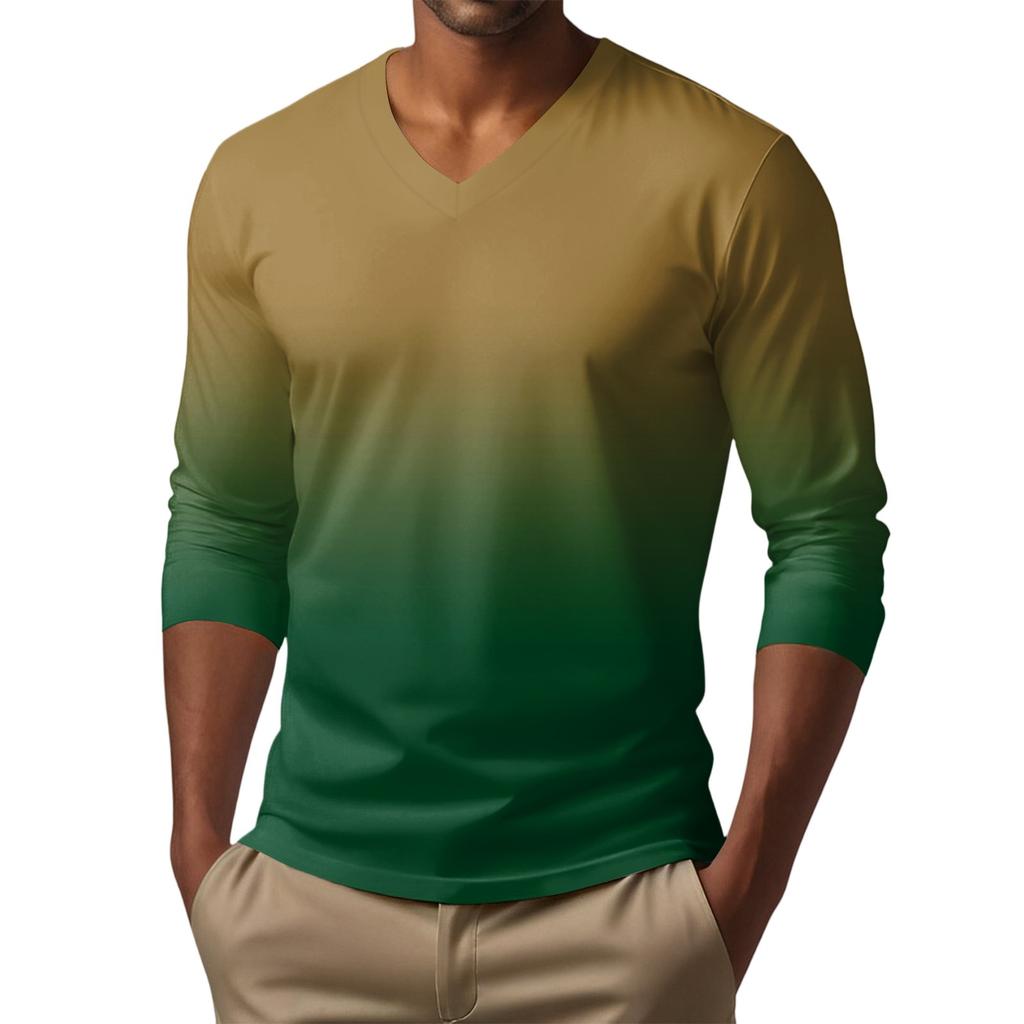 Men's V-neck Casual Fashion Printed Long-sleeved T-shirt Top