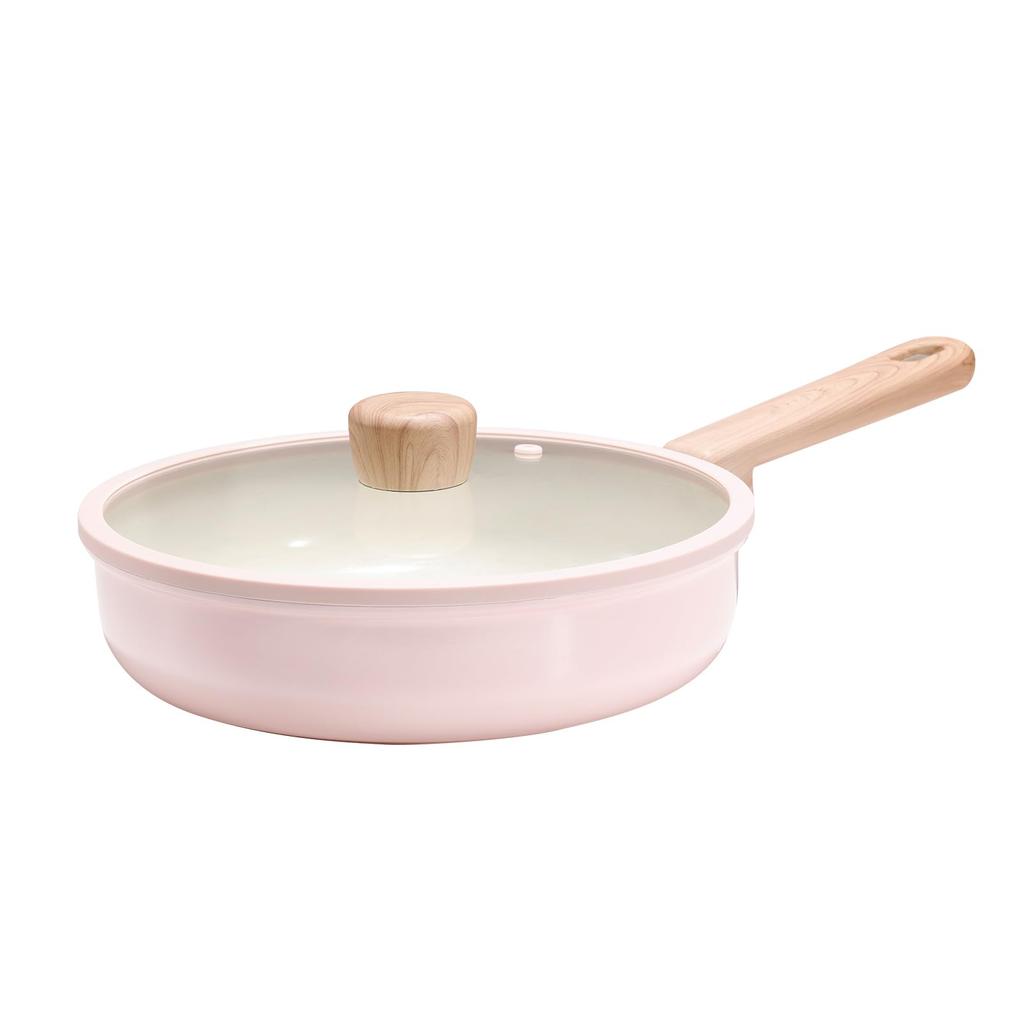 CAROTE Frying Pan with and Ceramic Induction Gas Easy to Perfect for Fried and All Heat Cherry Blossom Pink Lid, 26cm, PFAS, Lead, Cadmium,