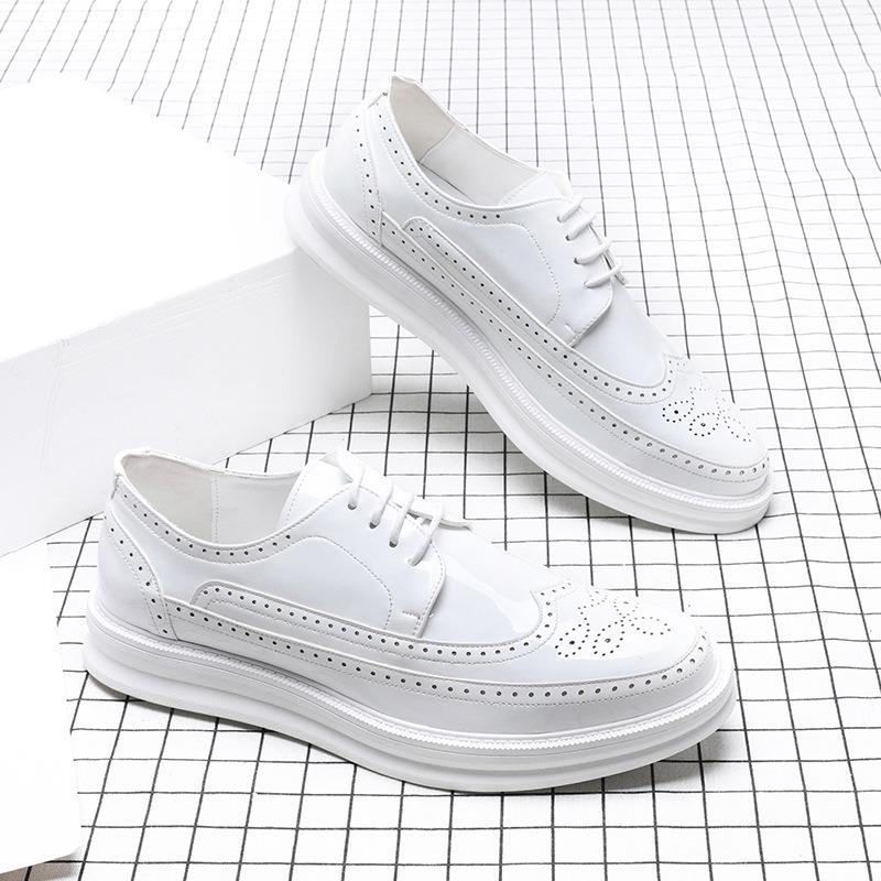 

Men s Classic Retro Brogue Shoes Mens Causal Business Dress Office Flats Wedding Party Lace-Up White Leather Derby Shoe for Men 38