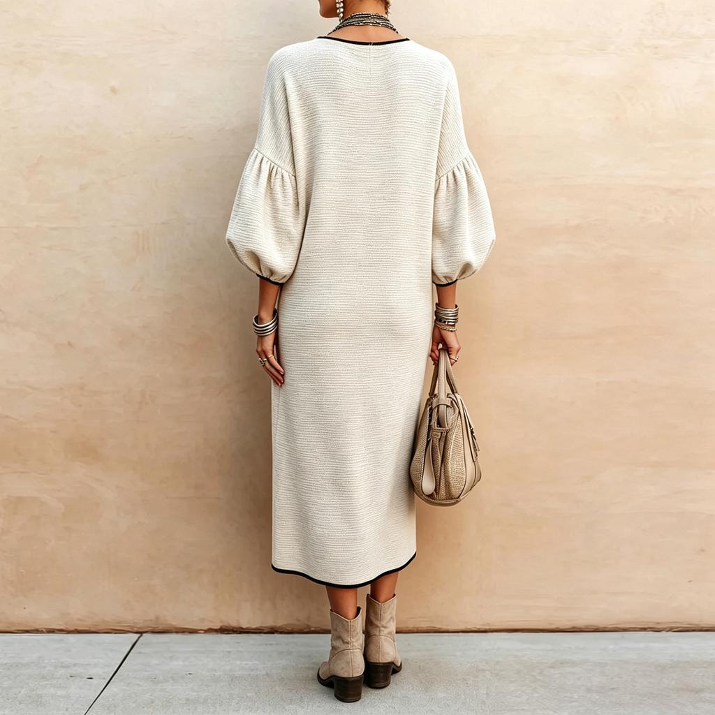 Abito midi elegante da donna con scollo rotondo e maniche a sbuffo per festa, cocktail, sera