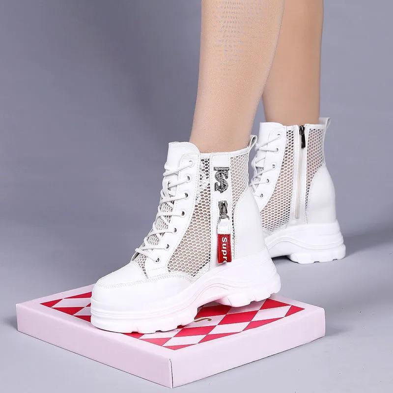 Inner Heightening Martin Boots Women's Hollow Mesh Boots Summer New Thick-soled Breathable Mesh Cool Boots