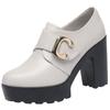 British Style Deep Mouth Soft Leather Chunky Shoes 2025 Spring Block High Heels Shoes Women Oxfords For Office Grace Mode